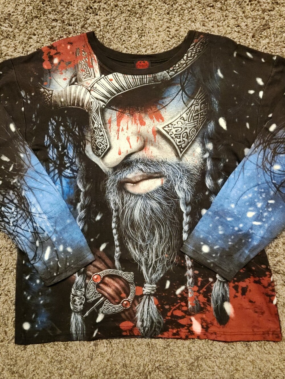 Vintage Y2K Spiral Direct Goth Viking allover print double-sided shirt XXL slim